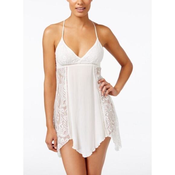 Linea Donatella S Lace Mini Slip Dress Flower Child Chemise Cover Up Babydoll - Picture 1 of 9